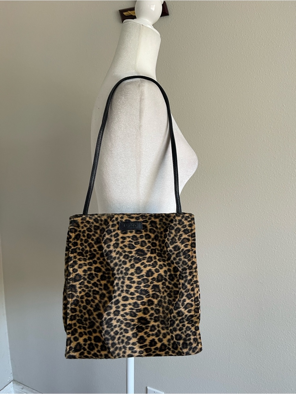New York & Company Leopard Print Tote with Black Straps